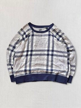 Aerie Aéropostale Blue Grey Plaid Checkered Cotton Sweatshirt, Women’s Large